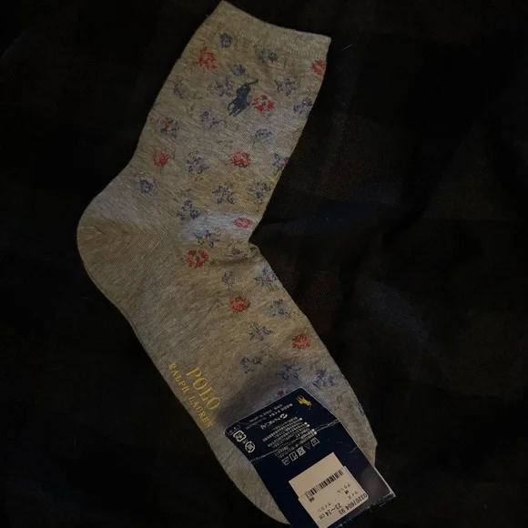POLO Ralph Lauren Light Gray Floral Socks Vintage - Picture 7 of 9